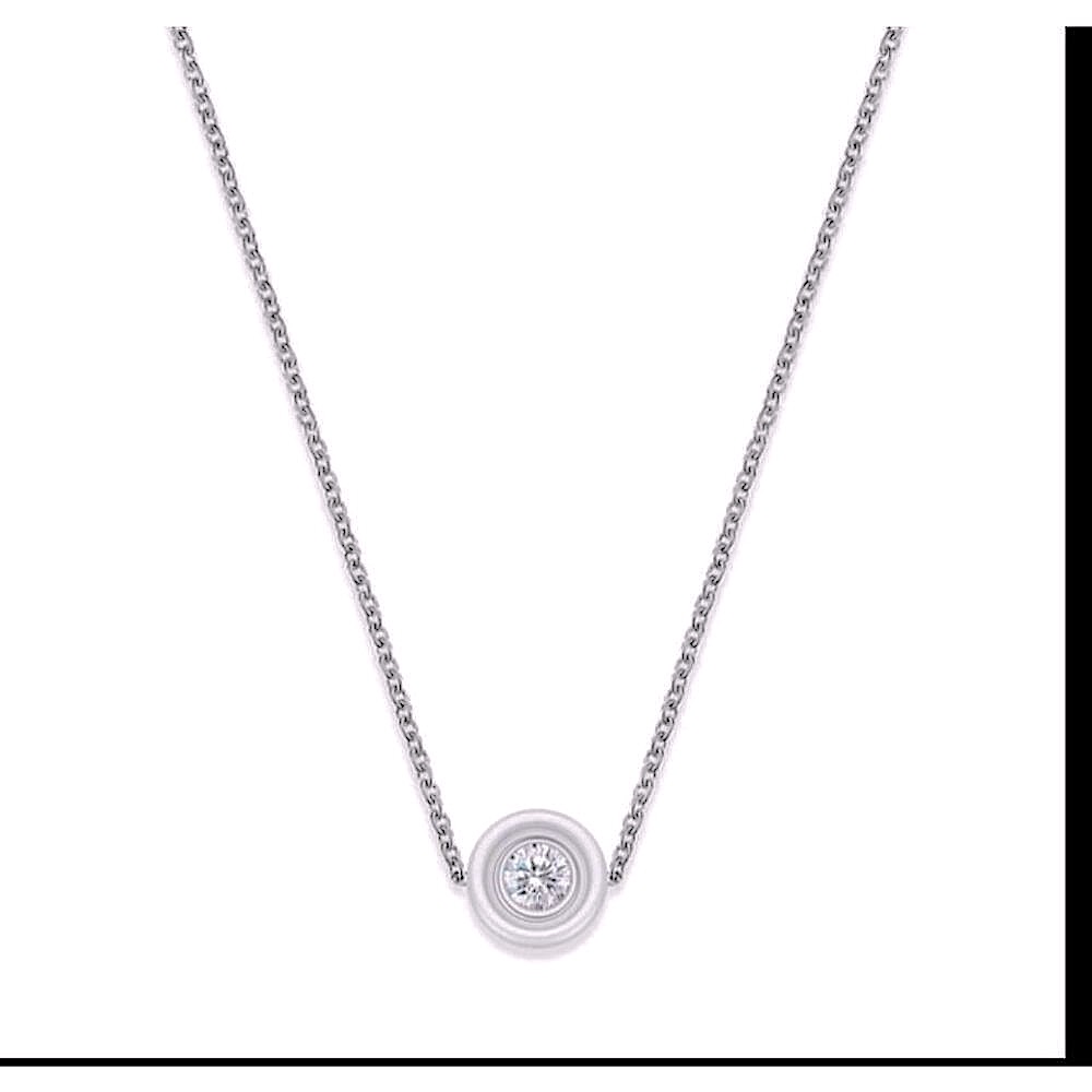 New Womens White Ceramic Bezel Solitaire Simulated Diamond Sterling Necklace